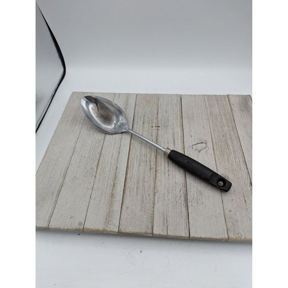 Ekco Chromium Plated Solid Serving Spoon 12" Black Wood Handle - Picture 1 of 7